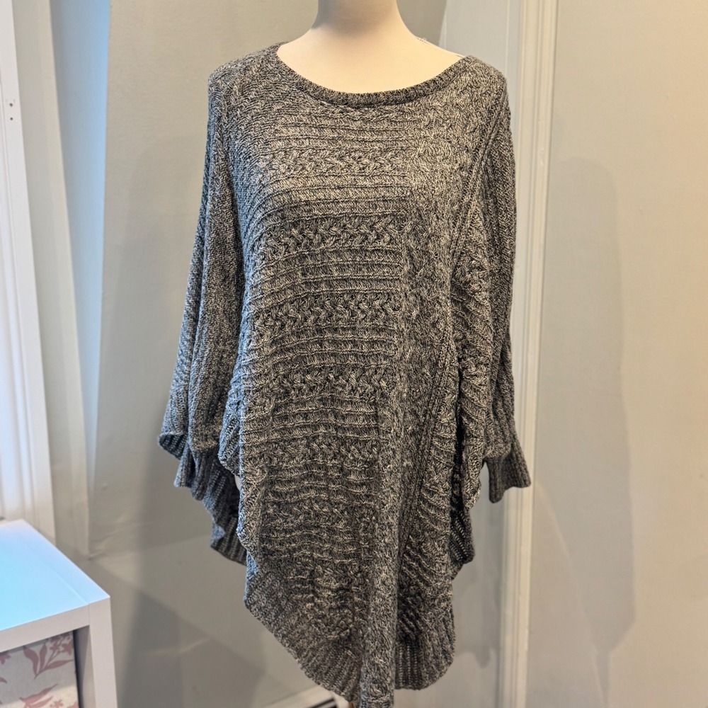 Style & Co Grey Marled Cable Knit Poncho Sweater Cozy Layering Piece | S/M